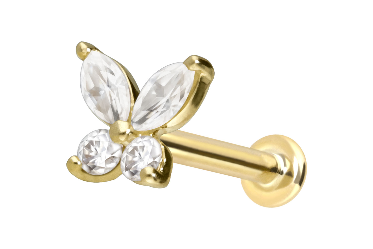 14 Karat Gold Labret Piercing mit Innengewinde MOISSANIT-SCHMETTERLING